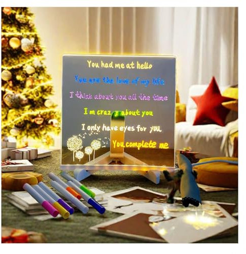 Hazomeu Tablette Lumineuse Dessin Enfant avec Support Réglable et Stylo 7 Couleurs Tablette Dessin Lumineuse Essuyable Tablette à Dessin Lumineuse,15x15cm