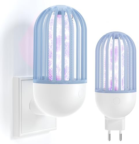 Lampara Antimosquitos para Enchufe 2 Piezas, UV Mata Mosquitos Electrico Anti Mosquitos Lámpara de Insectos, Matamosquitos Repelente de Mosquitos Mata Moscas Lampara Antimosquitos para Hogar, Cocina