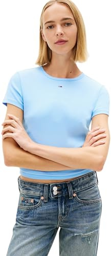 Tommy Jeans Damen T-Shirt Kurzarm Essential Rib Slim Fit