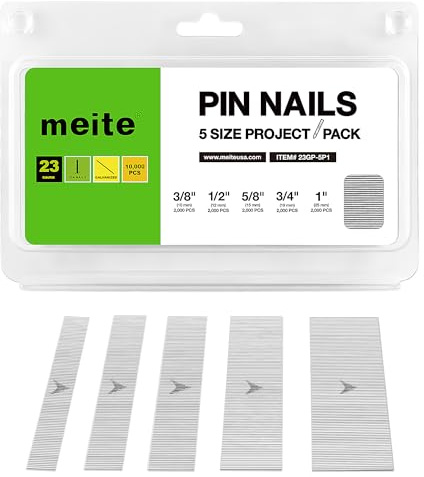meite Chiodi a spillo da 23 gauge, 5 misure assortite (3/8, 1/2, 5/8, 3/4, 1), micro chiodi senza testa zincati 23GA per sparachiodi, ideali per la lavorazione fine del legno e lavori di