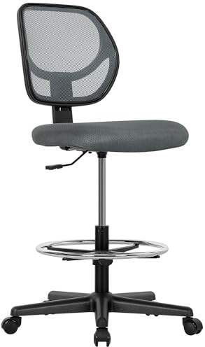 Vinsetto Drafting Chair with Adjustable Footrest, Swivel Mesh Office Chair with Curved Back, Adjustable Height for Standing Desk, Charcoal Grey