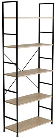 BELOFAY Book Shelf Floorstanding 5-Tier Wooden Shelving Unit with Steel Frame, Space-Saving Modern Oak Medium Book case for Office, Study, and Living Room