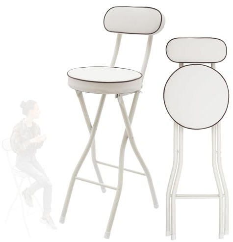 Sgabello Pieghevole Portatile, Sgabelli Alti Da Cucina Con Schienale E Poggiapiedi, Sedia Da Bar Richiudibile, Con Sedile Imbottito, Sedia Da Cucina Per Prato, Veranda, Giardino, Caffè(White,H55cm)