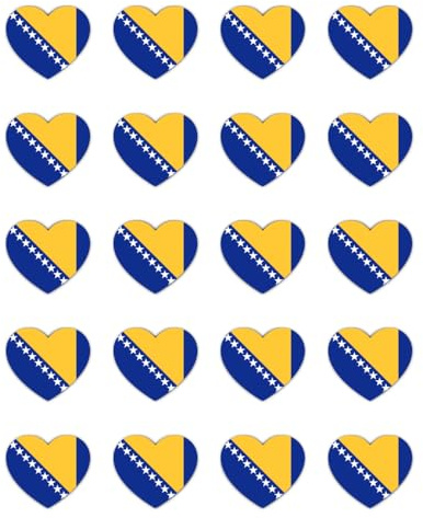 Aufkleber: 25 mm, 20 Stück - 20 Herzflagge Aufkleber Bosnien Herzegowina Vinyl 25mm Set Sticker Deko Laptop Handy Koffer