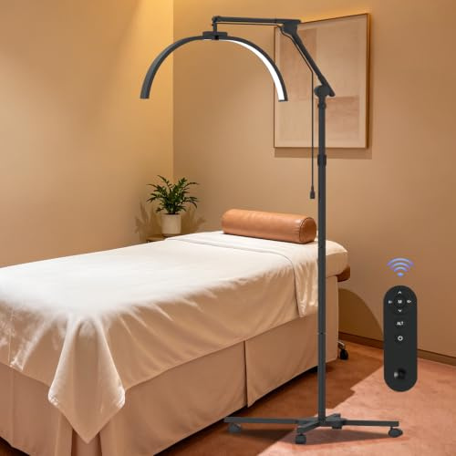 SMOCTAR Halbmond Lampe Kosmetiklampe, 28Inch Wimpern Lampe for Wimpernverlängerung, Tattoo, Beauty, Nägel, Faltbare LED Stehlampe mit Rädern, Telefonhalter, Einstellbarer Helligkeit und Höhe