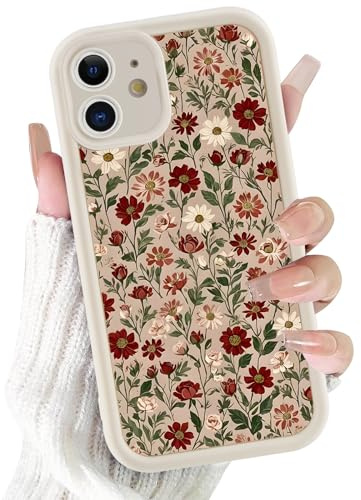 Xylota Coque pour iPhone 12 6,1, Aesthetic Fleurs Motif Étui Filles Femmes Case, Mince Silicone Souple TPU Bumper Housse Antichoc Protection Case Cover pour iPhone 12, Blanc