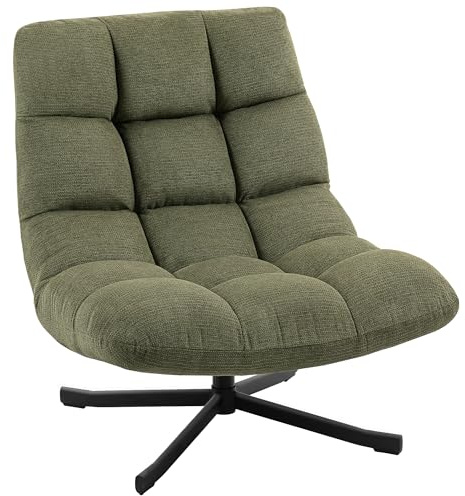 HOMCOM Sessel Drehbar Loungesessel mit Breiter Sitzfläche, gepolstert Relaxsessel mit wasserabweisend Chenille-Optik, gekreuzt Stahlbeine, modern Polsterstuhl für Wohnzimmer, Schlafzimmer, Grün