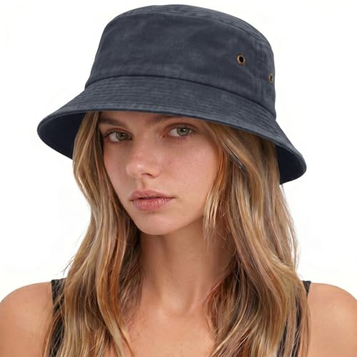 Voqeen Sombrero Mujer Verano Gorro de Pescador Playa Algodón Sombreros para el Sol Protección UV con ala Ancha Plegable Vintage Bucket Hat Unisex para Viaje Senderismo