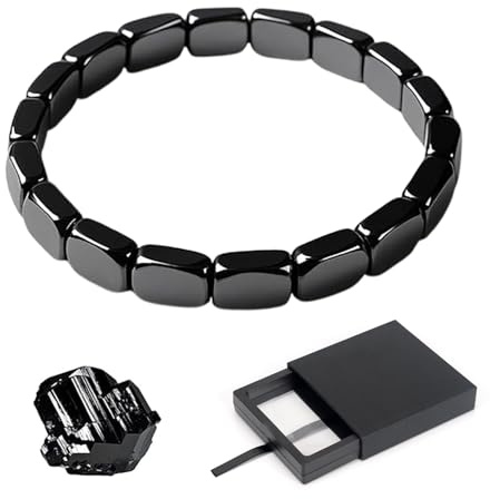 FIGCY Hematite Bracelet for Men - Black Stone Wristband for Wellness, Positive Energy & Strength, Adjustable & Durable for Him