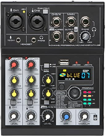 Mischpult, Mixer 4-Kanal-Soundtabelle 88 DSP-Effekt-Mischpult mit USB-Record-Play