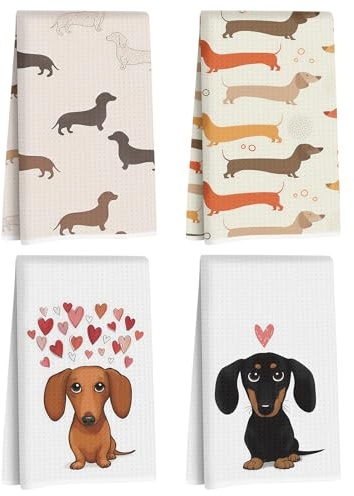 RgitFzi 4er Set dackel Geschenke Küchenhandtücher Mit Süßem Dackel Motiv 40x60cm – Saugstarke Fusselfreie Geschirrtücher Als Süße Hunde Deko Und Originelles Geschenk Für Hundebesitzer