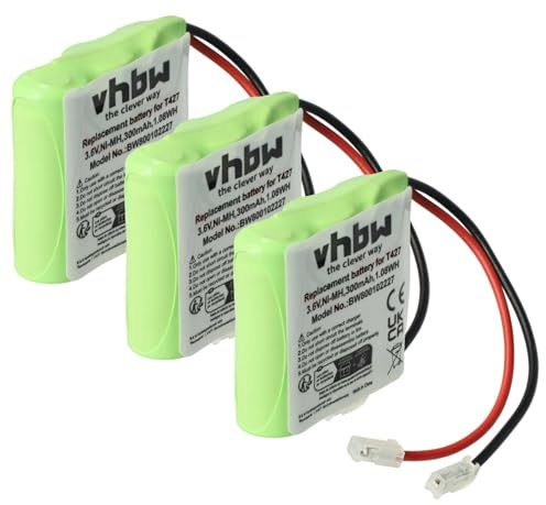 vhbw 3X Akku Ersatz für 30AAAM3BMX, T427 für schnurlos Festnetz Telefon (300 mAh, 3,6 V, NiMH)