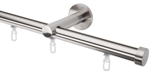 DécoProfi Gardinenstange Innenlauf 1-läufig Set Ø 20 mm Edelstahloptik (Nickel gebürstet) I Länge: 240cm Aluminium für Wandmontage I Als Gardinenschiene & Vorhangstange geeignet