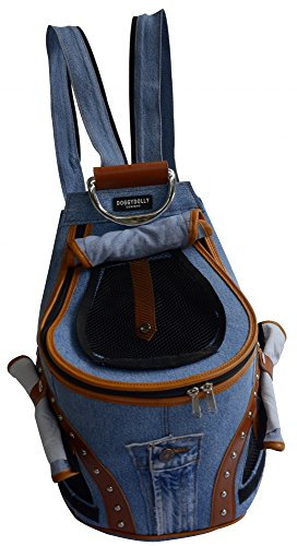Doggy Dolly PC031 Hunderucksack Jeans mit Netzfenster, Tragetasche, blau-braun