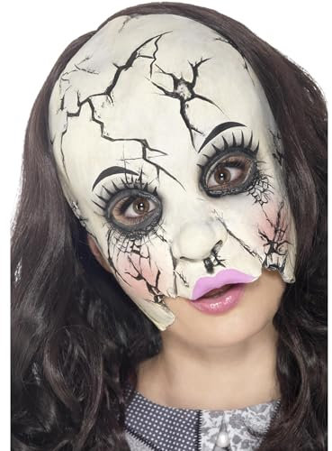 Smiffys Damaged Doll Maske, Mehrfarbig, Kinnlos, Latex