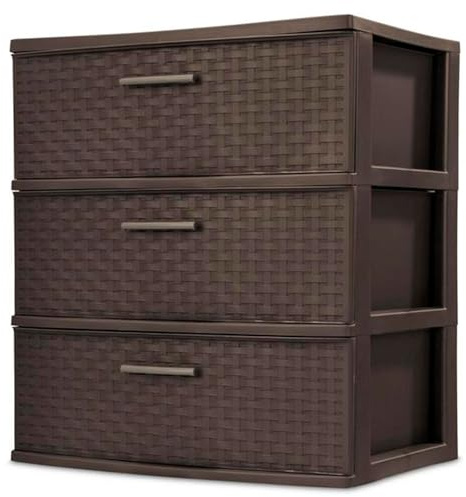 Sterilite Wide 3 Drawer Weave Tower, Home Organizer, Espresso