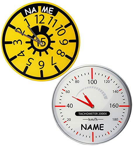 alles-meine.de GmbH Uhr aus Glas - Wanduhr - Tacho/Tachometer - incl. Name - 30,5 cm groß - sehr leise ! - Werkstattuhr - Autouhr - Auto - Fahrzeug/für Kinderzimmer & Woh..