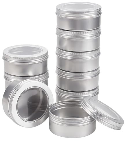 BENECREAT 10 Pack 150ml contenitori rotondi in alluminio con finestra - Ideale per conservare spezie, dolci, tè o regali (platino)