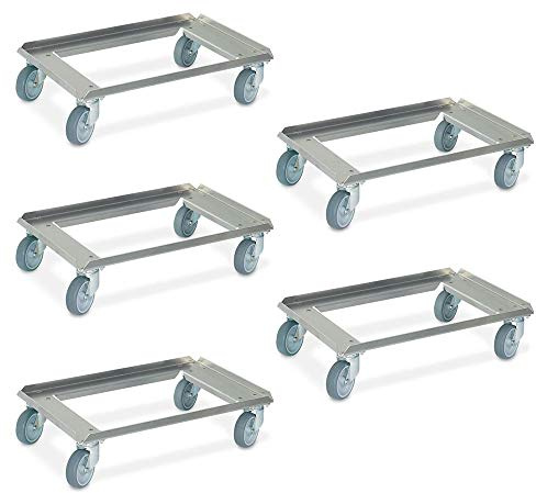 BRB 5X Aluminium-Roller für Euro-Stapelbehälter 600x400 mm, offenes Deck, graue Gummiräder