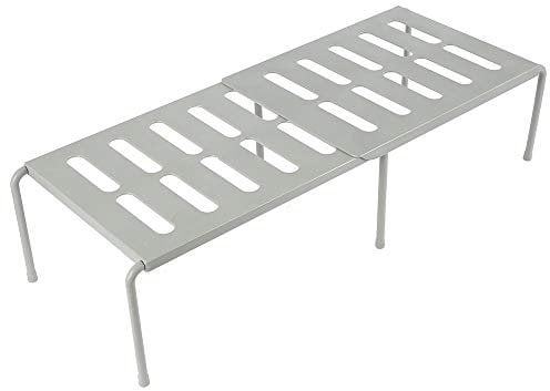 Expandable Cupboard Shelf 36cm to 69cm Plastic Kitchen Cupboard Shelf Organiser Multi-Function Storage Rack for Kitchen Cabinets, Counter-Tops, Pantries (Grey)