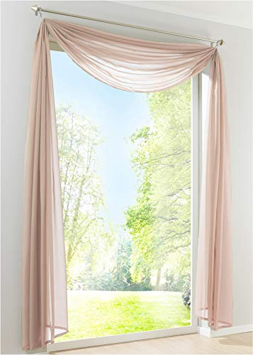 Yaland Voile Bogenvorhang Uni Querbehang HxB 300x140cm Sand 1 Stück | Transparenter Hochzeitsvorhang Chiffon Freihandbogen einfarbig Wohnzimmer Gardinenschal Schalvorhang Bogenform