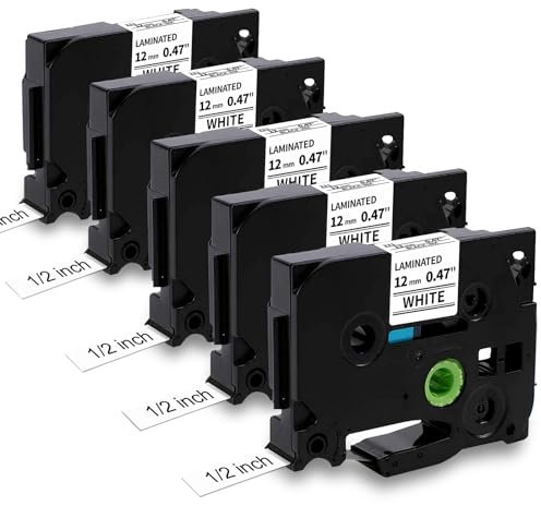 5x MarkField Kompatible Laminiert Schriftband als Ersatz für Brother P-Touch TZ TZe-231 Bänder für PT-H105 H107 H107B H108 H110 H200 H101TB P300BT Cube D210 D400, Schwarz auf Weiß 12mm x 8m