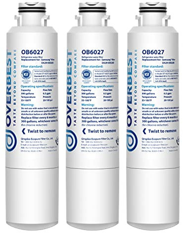 Overbest DA29-00020B Refrigerator Water Filter, Replacement for Samsung HAF-CIN, DA97-08006A, 46-9101, RF28HMEDBSR, RF4287HARS, RF263TEAESG, RH22H9010SR ( 3 Pack )