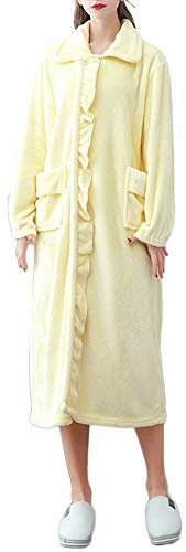 Camicie da Notte in Flanella Donna Pigiama Vestaglia Pigiami Bottoni Manica Lunga Accappatoio Elegante Vestaglia Lunga Invernale Caldo per Casa Bagno,Giallo,XXL-3XL