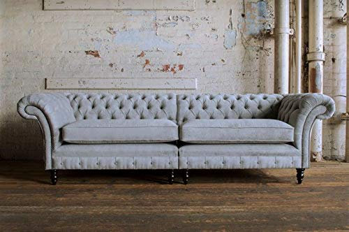 jvmoebel XXL Sofa 4 Sitzer Couch Chesterfield Polster Sitz Garnitur Leder Textil Hellgrau
