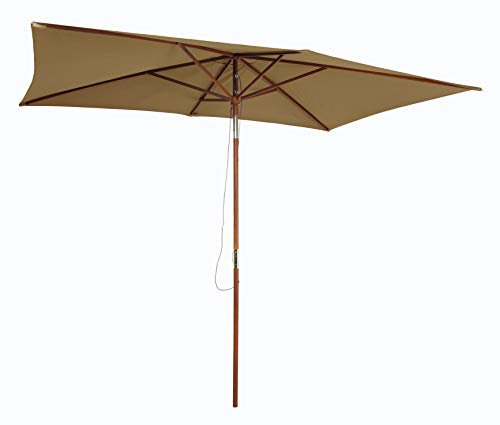 Pure Home & Garden Holz Sonnenschirm Timber 300 x 200 cm taupe, mit UV-Schutz 50 Plus, Knickfunktion und abnehmbarem Bezug