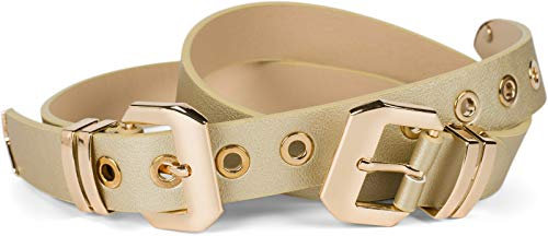 styleBREAKER Damen Gürtel mit doppelter goldener Schnalle und Lochnieten, B-Low Belt, Taillengürtel, kürzbar 03010121, Farbe:Gold, Größe:95cm