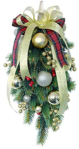 DEDEMCO Weihnachts-Girlande für die Haustür in Tropfenform, 50 cm, umgedreht, künstliche Girlande mit Beeren, Weihnachtskugeln für den Innen- und Außenbereich, Heimdekoration