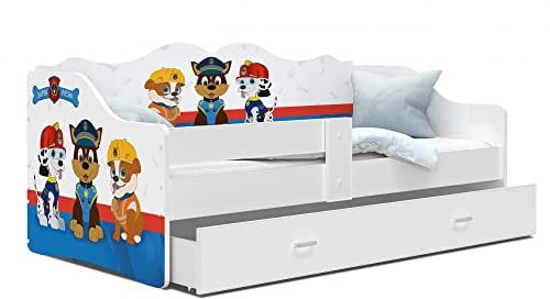 KIDS LITERIE Lit Banquette NELI 80x160 Pat Patrouille Livré avec Sommier, Tiroir et Matelas de 7cm Offert, Blanc, 1 personne, (251962)