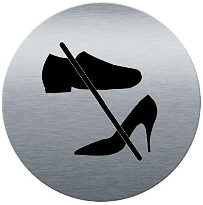 AUA SIGNALETIQUE - Plaque de porte Aluminium brossé imprimé AluSign Ø 85 mm - épaisseur. 3 mm - Double Face adhésif au dos (Chaussures Interdites)