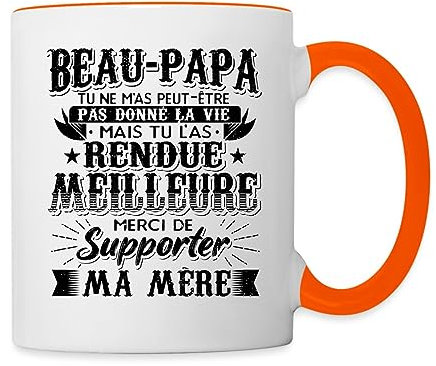 Spreadshirt Beau Papa Bonus Père Rendu La Vie Meilleure Merci Fête des Pères Mug Bicolore, taille unique, blanc/orange