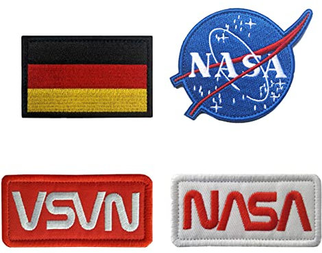 Zcketo 4 Satz NASA Aufnäher mit Verschluss Gestickt, Nasa Platz Deutschland Patch für kleidung Cap Jeans Rucksack für Kleidung Taschen Rucksack Uniform Weste Militär Taktisch Jersey
