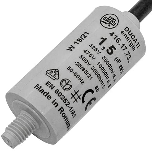 Lumonic Anlaufkondensator 416.17.73 A inkl. Kabel 35cm | Motorkondensator 1,5µF 450V 25x49mm I Kondensator im isolierten Kunststoffgehäuse