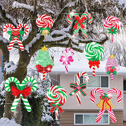 12 Pcs Christmas Large Yard Decorations Outdoor Lawn Decorations Lollipop Ornaments Candy Cane Ornaments Christmas Tree Hanging Ornaments for Xmas Decoration(Candy Color)