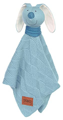 SIGIKID 39603 Strick-Schnuffeltuch Hase Knitted Love, kuschelweiches Schmusetuch aus Baumwollstrick Einschlafhilfe und Tröster für Babys & Kinder von 0-36 Monaten, Hellblau, 40x40x7 cm