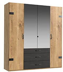 möbelando Kleiderschrank Detroit in Plankeneiche mit 3 Schubladen und 4 Türen. Abmessungen (BxHxT) 200x216x58 cm