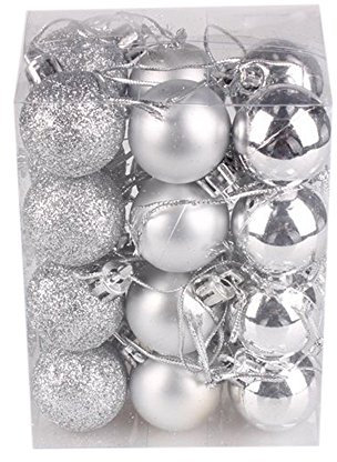 Weihnachtskugeln 3CM, 24 Stücke Christbaumkugeln Kunststoff Ornamente Weihnachtsdeko Weihnachtsbaumschmuck für Weihnachtsbaum Christbaumkugeln Braun Weihnachtsdekoration (Silber)