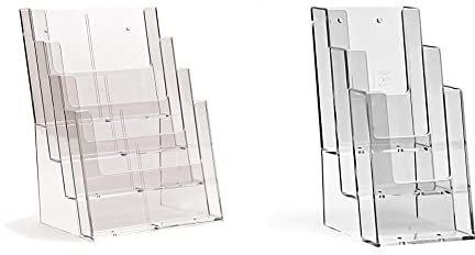 taymar 4C230X Prospektständer, Prospekthalter mit 4 Etagen im DIN A4 Hochformat, Präsentationsständer & 1/3 A4 (trifold) Tisch-Prospektständer, 3 Fächer (Innenmaß: 10.1 cm) optionale Wandmontage