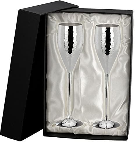 SILBERKANNE Grand Royal Sektkelche Champagnerkelche 2 tlg gehämmert Premium Silber Plated edel versilbert in Top Verarbeitun mit Geschenkbox..