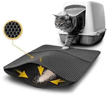 lionto Tapis de litière pour chat avec couche antidérapante, 61x38x1,3 cm, tapis de litière pour chat imperméable et facile à nettoyer, capture efficace de la litière en design nid d'abeille, noir