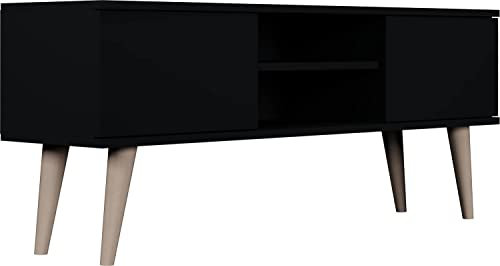 WFL GROUP TV-Schrank - Skandinavisch Fernsehtisch bis 50 Zoll - TV-Lowboard für Wohnzimmer 120 oder 160 cm - mit Holz Füße und 2 Türen - 120 cm - Schwarz