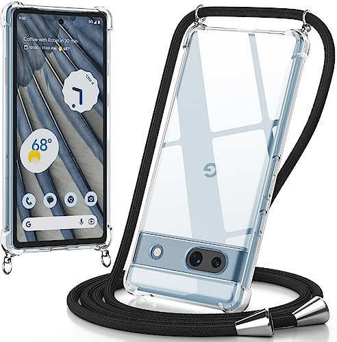 caslord Handyband für Google Pixel 7A 6,1, Hülle mit Band zum Umhängen TPU Handyhülle [Stoßfest] [Kameraschutz] [Längenverstellbar] -Schwarz