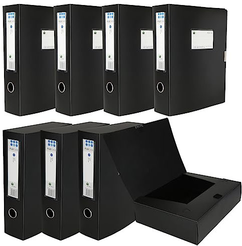 Goyada 8-Pack Foolscap & A4 File Box with Ring Pull & Catch, 75mm Spine Plastic Filing Box for Office, School, Home (Black)