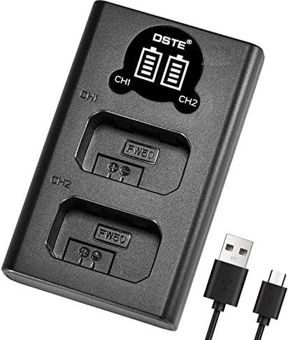 DSTE NP-FW50 Battery USB Dual Quick Charger with LCD Display Compatible for Sony Alpha 7,a7,7R,a7R,7RII,a3000,a6000,a6400,a6500,NEX-3,NEX-5,NEX-6,NEX-7
