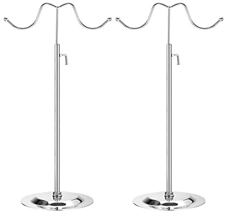sourcing map Purse Display Stand Set 2 Pack Adjustable Tabletop Double Hook Handbag Rack Metal Bag Holder for Retail Boutique Store - Silver