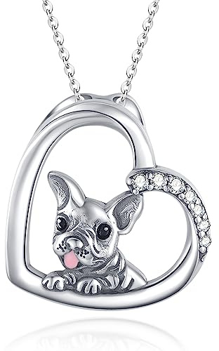 Midir&Etain Französische Bulldogge Halskette 925 Sterling Silber Niedliches Tier Hund Anhänger Halskette Französische Bulldogge Schmuck Geschenke für Frauen Mädchen Tierliebhaber